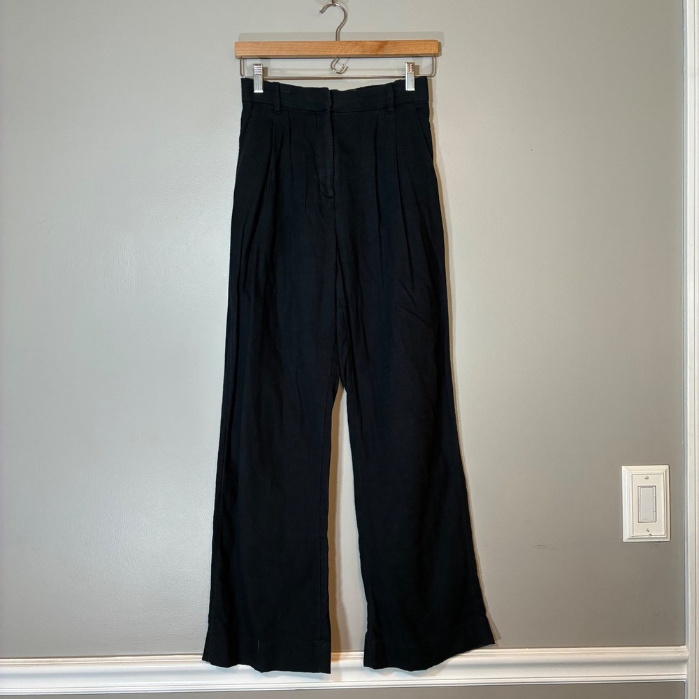 Abercrombie & Fitch Black Linen Blend Pleated Wide Leg Trousers Pants XS Regular